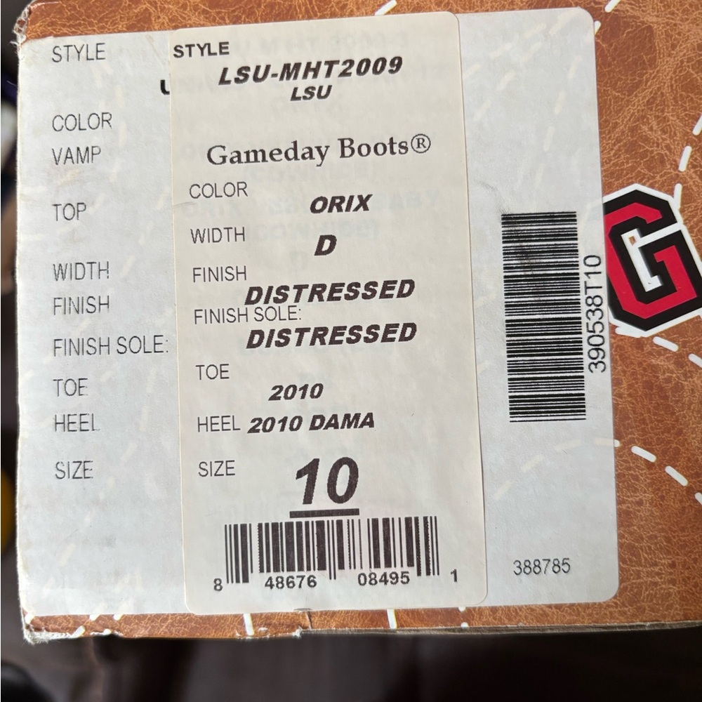 Game day LSU Louisiana State embroidered Brown leather Boots 10D-nib - Picture 9 of 10